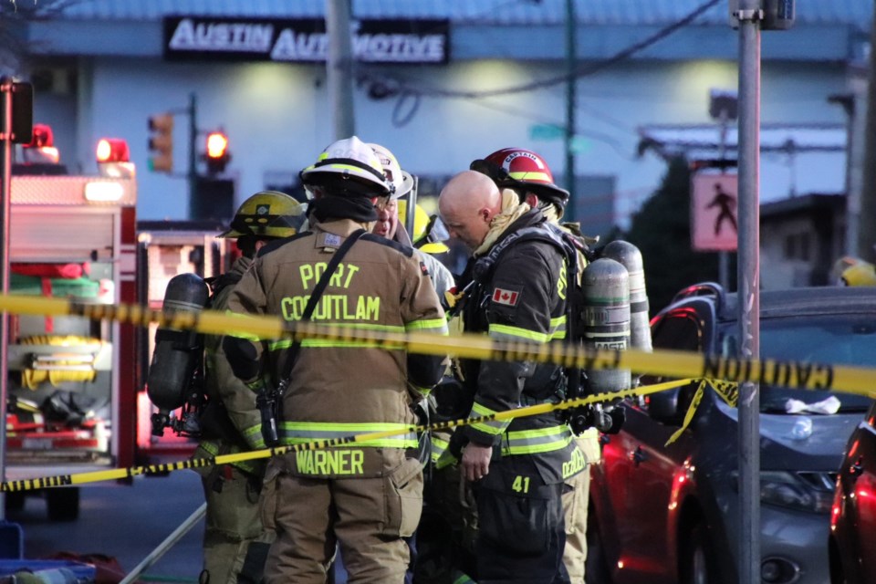 A fire at an apartment building at Gatensbury and Ridgeway in Coquitlam started around 2 a.m. March 7, 2024.