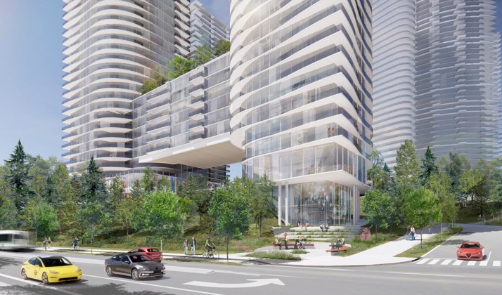 A rendering of the gateway towers along Barnet Highway, at Coronation Heights.
