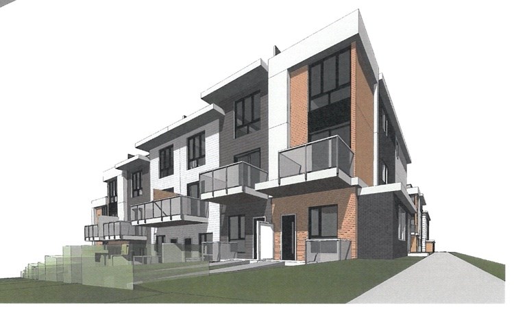 Kadium Burqville Project Ltd. is proposing the three-storey homes at 7040 706 and 710 Grover Ave. and 701, 705 and 709 Regan Ave. in five buildings over a shared parkade.