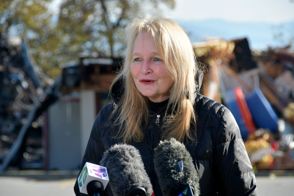 Patricia Gartland, superintendent and CEO of School District 43, speaks to media outside of Hazel Trembath Elementary in Port Coquitlam on Oct. 26, 2023.