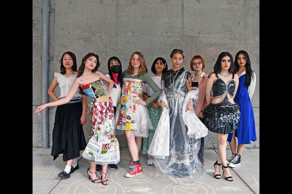 Four of the creations that will appear in the 2024 Garbage Fashion Show on May 11, 2024.