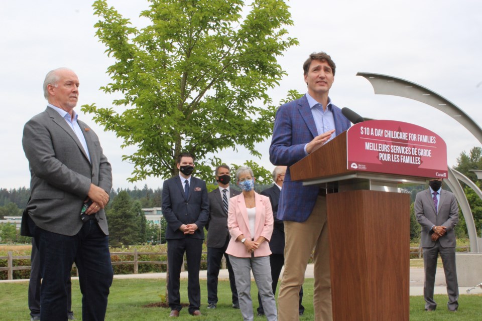 Premier John Horgan with Prime Minister Justin Trudeau in Coquitlam.