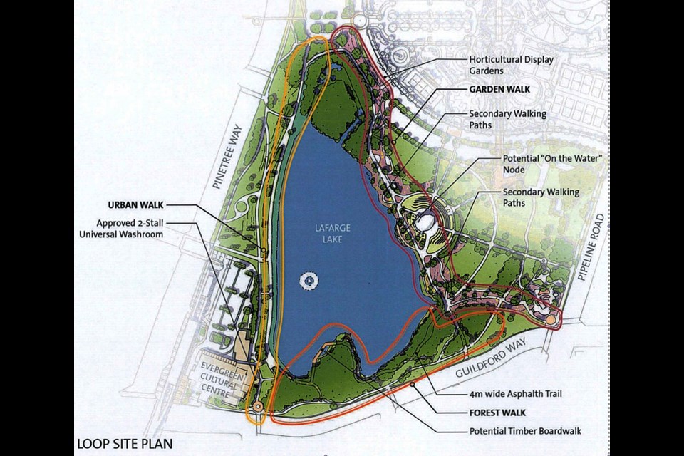 The zones along the Lafarge Lake loop trail at Town Centre Park in Coquitlam.