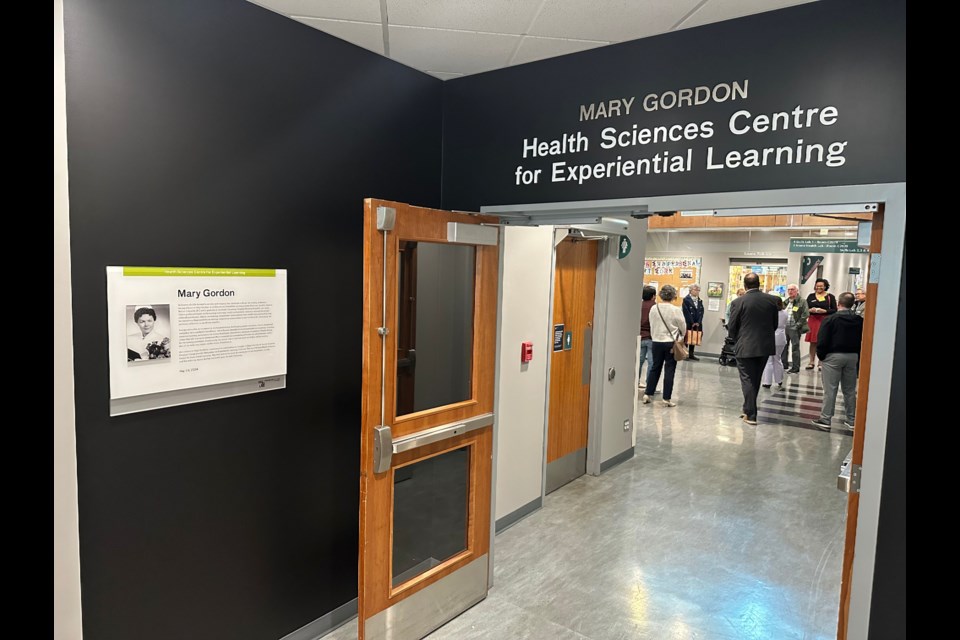 The nursing simulation suite at the Coquitlam campus will be renamed the Mary Gordon Health Sciences Centre for Experimental Learning.