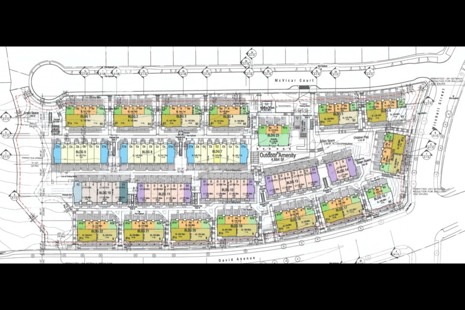 A rendering of the layout for McVicar Court LP (Townline) to build 159 townhouses in 23 buildings at 3550 McVicar Ct., on Coquitlam's Burke Mountain.