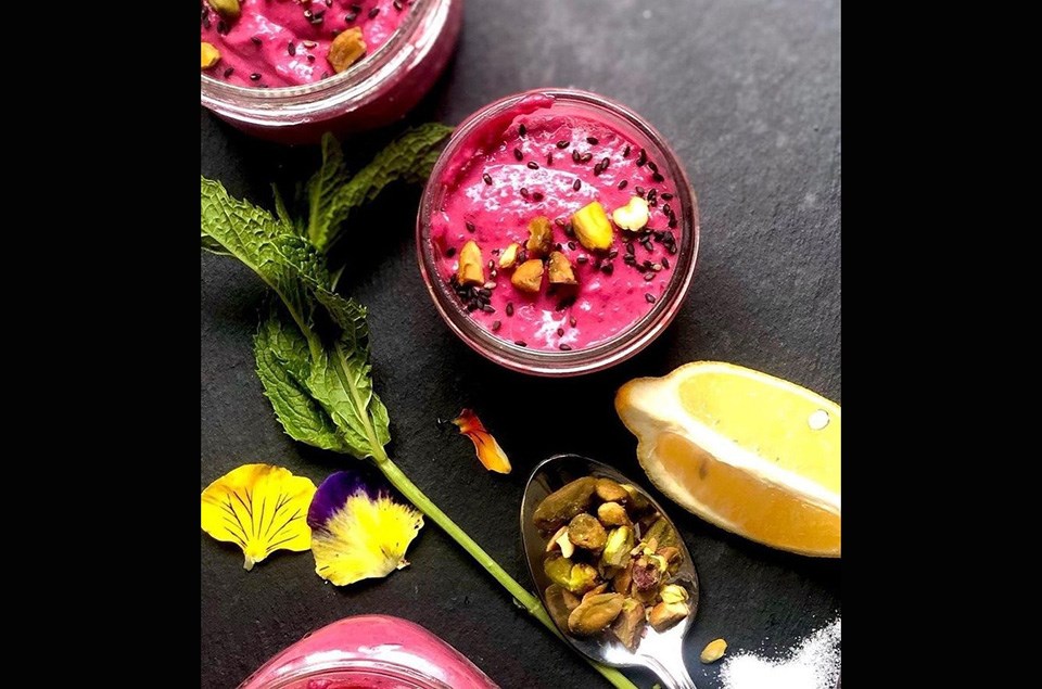 Port Moody chef and Vancouver firefighter Michael Varga whips up his famous (and delightfully colourful) roasted beet hummus, a hit in his family's household every holiday season.