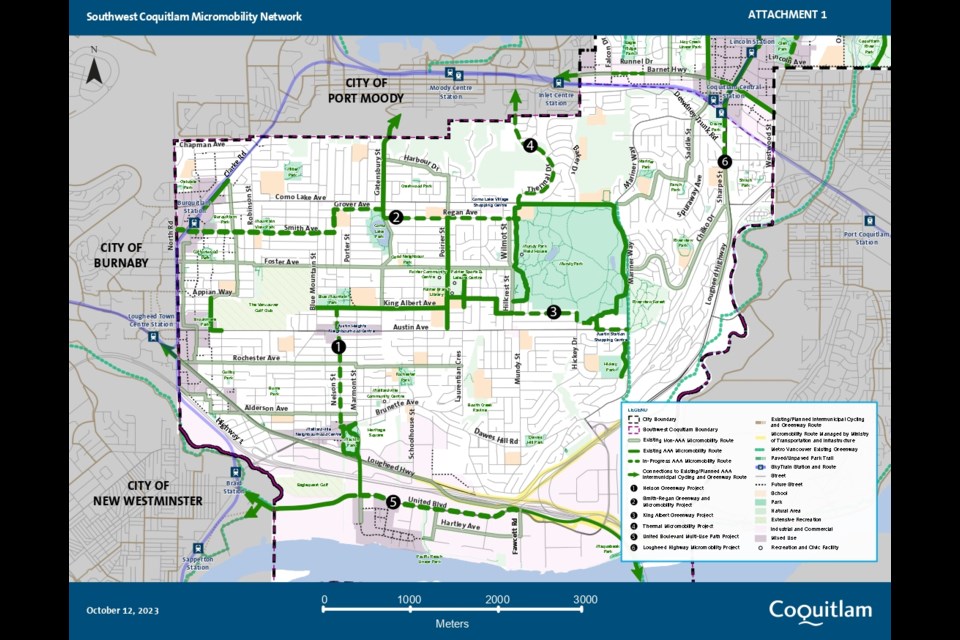 The micromobility and greenways routes planned for Coquitlam.