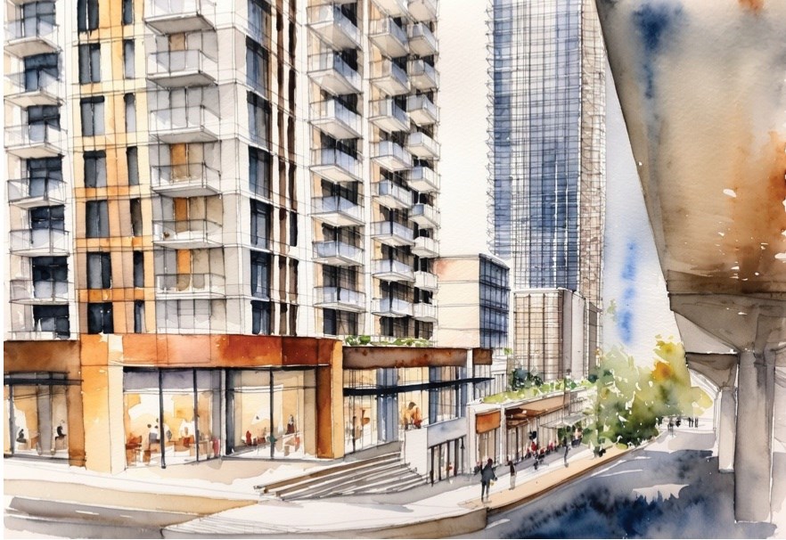 An artist's rendering of the view from Austin Avenue and North Road in Coquitlam.