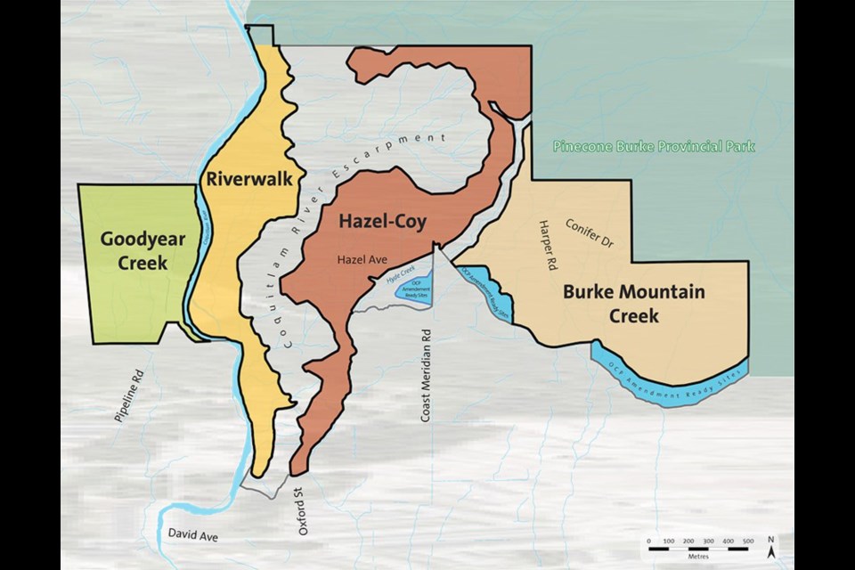 A map of the Northwest Burke neighbourhoods that are proposed by the City of Coquitlam.