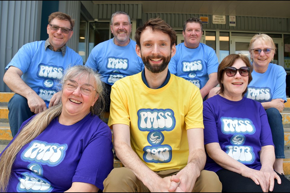 Some committee members of the Port Moody Secondary’s 50th anniversary party (back row, left to right): Darren Birch, Jeremy Clarke, Cam Fraser and Esther Pfingsten (front row left to right): Judy Gardnner, Jesse Meredith and Allison Wylie.