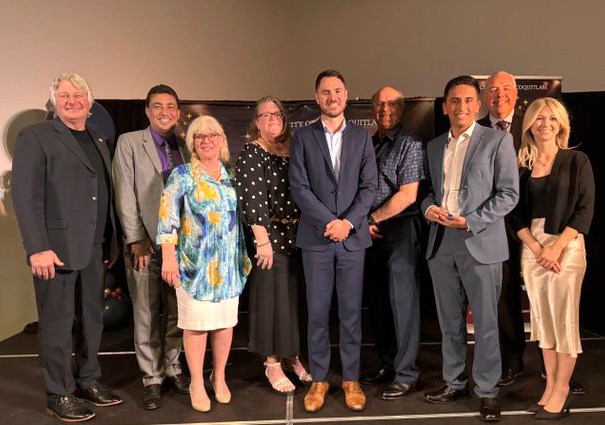 Mayor Brad West and city council with the three winners of the 2024 Volunteer Recognition Awards in Port Coquitlam on April 18, 2024.