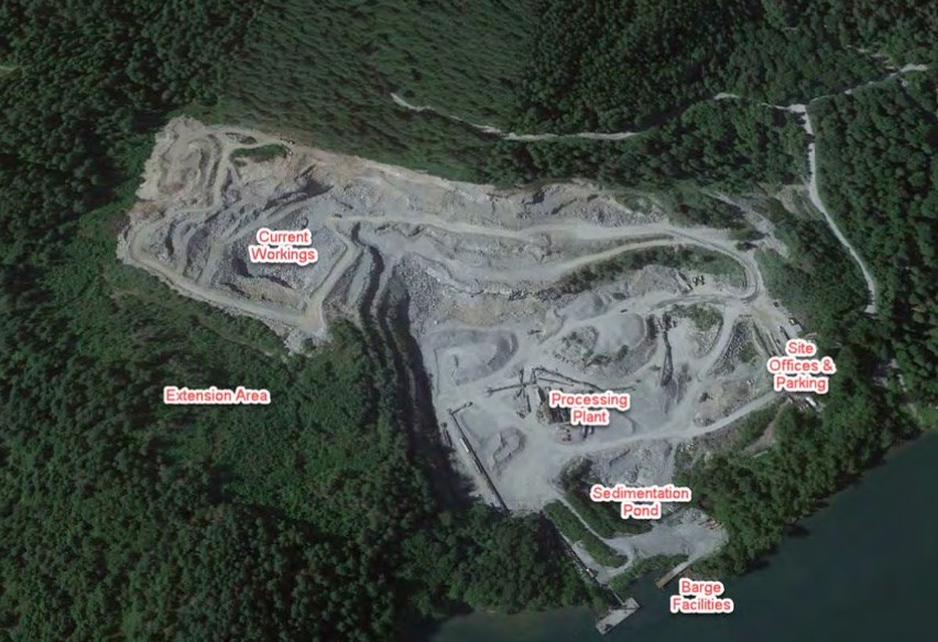 A map of the proposed expansion at Gilley's Quarry in Coquitlam.