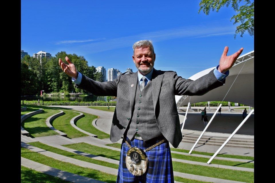 Mike Chisholm, executive director of ScotFestBC, at Coquitlam's Town Centre Park, where the Highland Games and new World Music Festival take place June 16 to 18, 2023. 