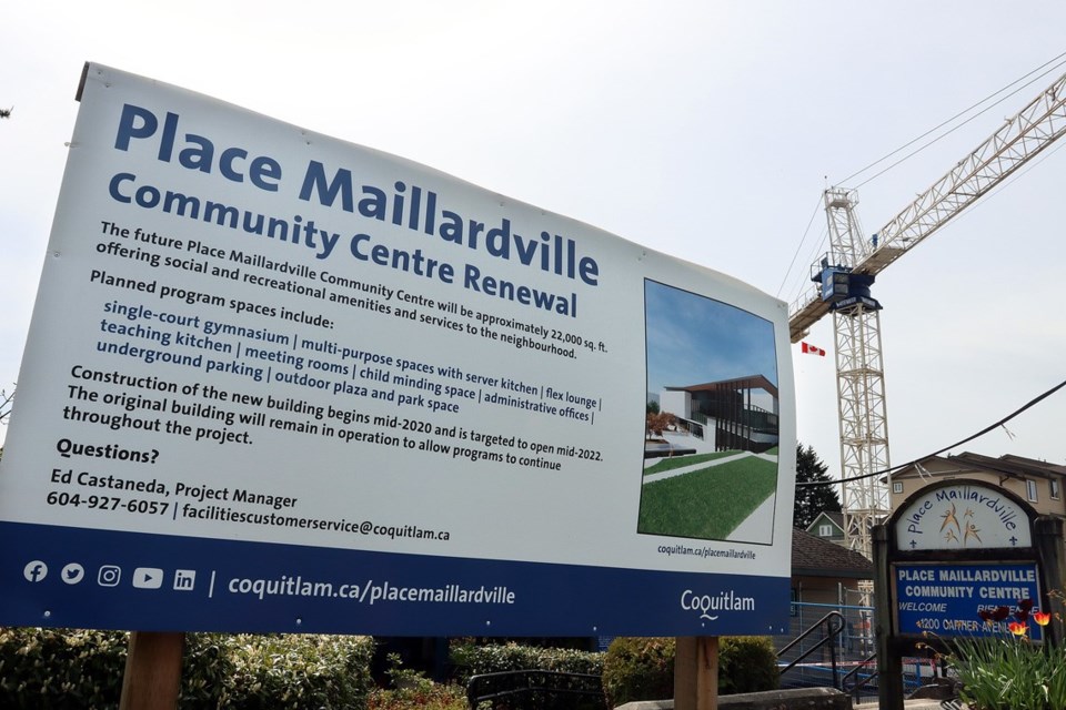 A city notification at Place Maillardville Community Centre in Coquitlam.