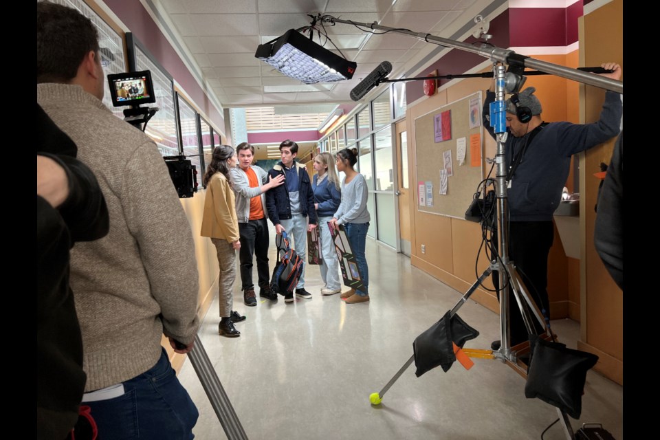 On the set of “Saving Christmas” at Heritage Woods Secondary School in Port Moody.