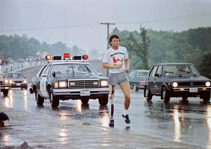 Terry Fox on June 28, 1980 in Ontario, one year to the day before he died.