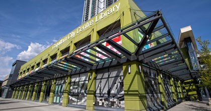 The City Centre branch of the Coquitlam Public Library is located at 1169 Pinetree Way, Coquitlam.