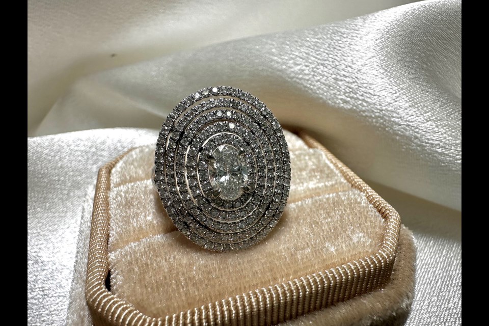 The diamond ring to be raffled off at Crossroads Hospice's Treasures of Christmas gala on Nov. 16, 2024.