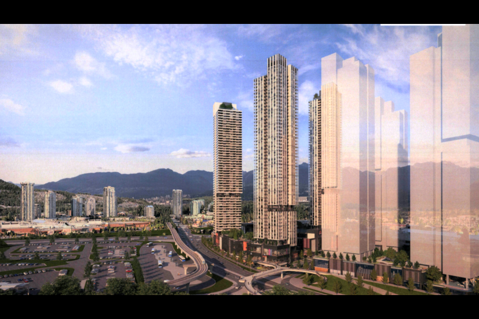 The proposed TriCity Central development, looking north from Lougheed Highway.