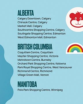 The western Canada list for new pop-up stores.