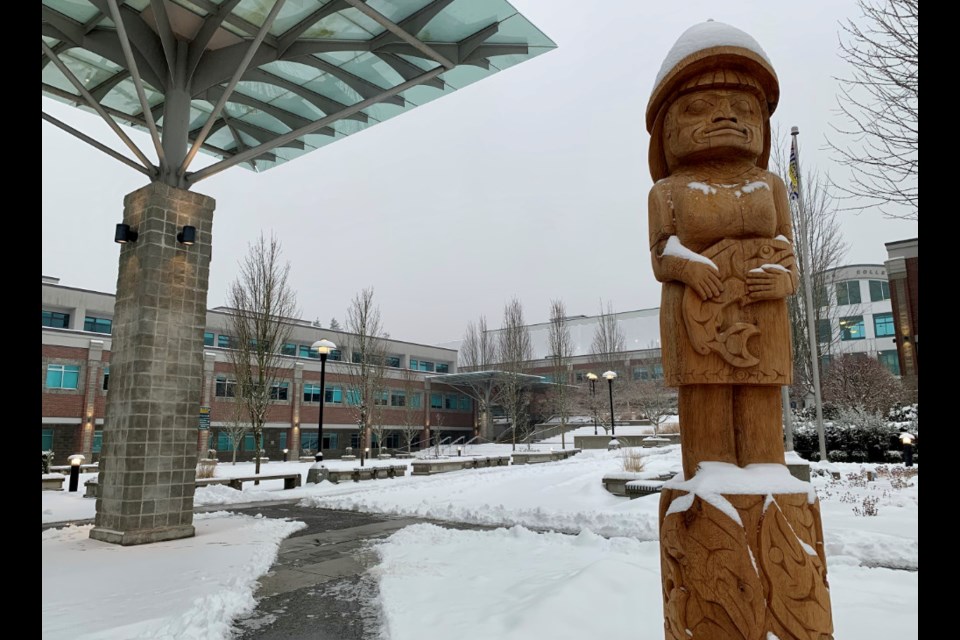 Douglas College is quiet after a snowstorm forced closure of all its campuses including David Lam in Coquitlam the morning of Jan. 6, 2022.