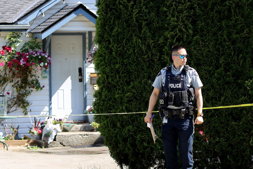 Coquitlam RCMP stand-by at a home on Davies Avenu in Port Coquitlam where a man was shot early Thursday morning.