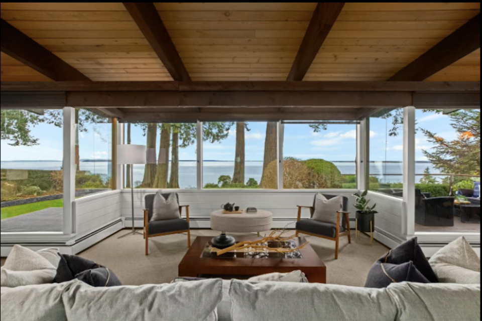 Waterfront views from the terrace at 2351 Christopher Road in South Surrey for $4.78M.