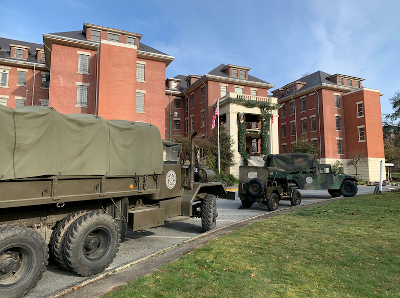Centre Lawn at səmiq̓ʷəʔelə, formerly the Riverview Hospital, is turned into a military site for the TV series Motherland: Fort Salem.