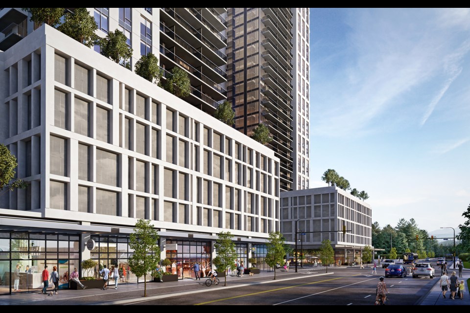Mosaic Homes is working on a plan to build two towers and retail on Westwood Street in Port Coquitlam. Mosaic Homes image