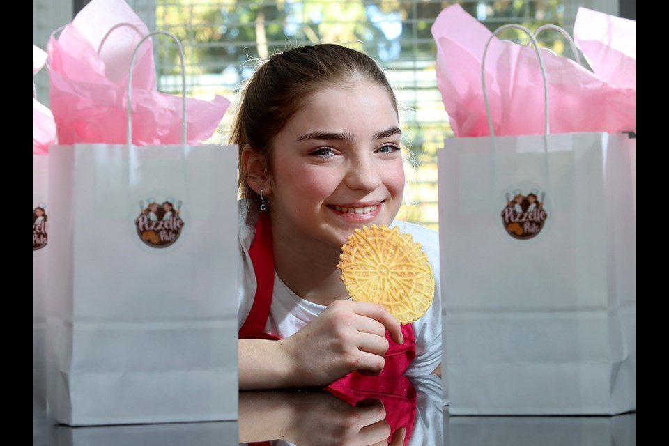 Gia Mattiazzo, 14, has started her own business, making and selling Pizzelle, a thin, round Italian biscuit that's now available at Fratelli Bakery's two locations in Vancouver and New Westminster.