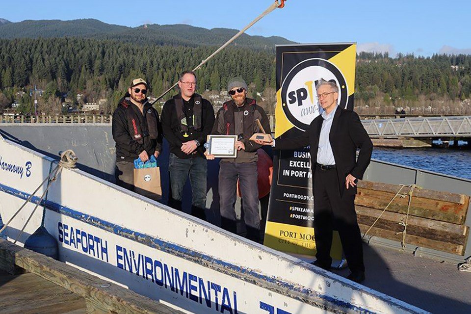 Seaforth Environmental Service employees are presented with the Port Moody 2021 Spike Award as Business of the Year.