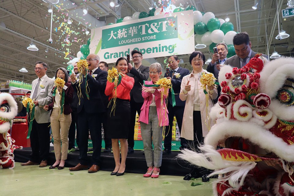 The grand opening of Coquitlam's second T&T Supermarket on June 1, 2023, featuring CEO Tina Lee, Coquitlam Mayor Richard Stewart and Coquitlam-Maillardville MLA Selina Robinson.