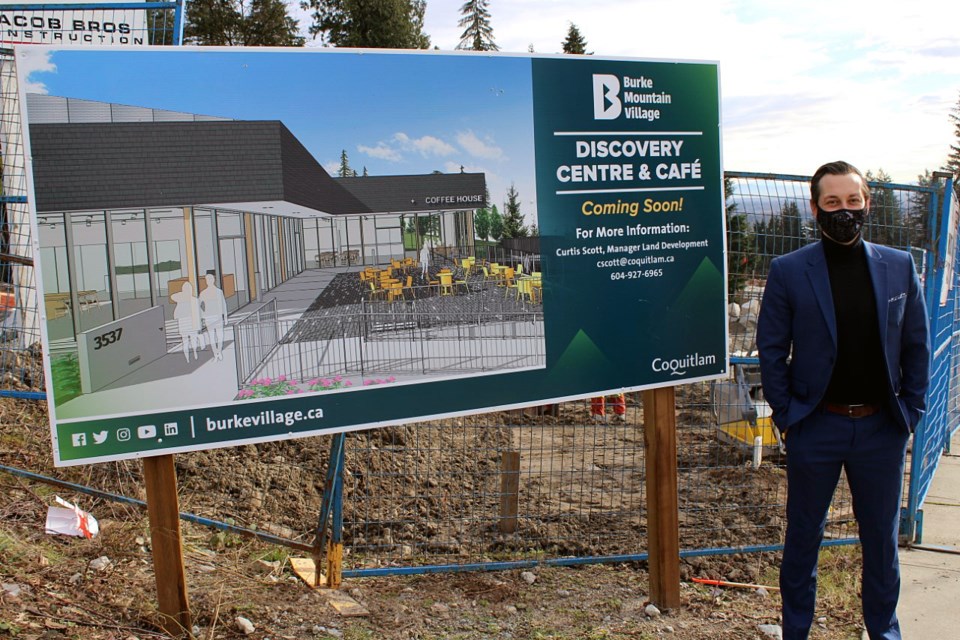 Curtis Scott, Coquitlam’s manager of land development for city lands, at the construction site for the Burke Mountain Discovery Centre and café, at the intersection of David and Princeton avenues. The city facility, when built later this year, will serve as a gateway to the future northeast Coquitlam commercial hub, down the street at Princeton Avenue and Mitchell Street, and a sales centre for municipal property.