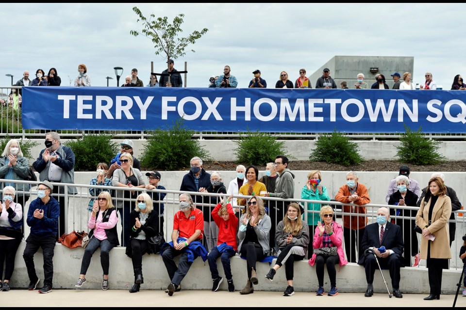 October 2, 2021
A banner for Terry Fox Hometown Square is unveiled at the grand opening celebration of the new Port Coquitlam Community Centre.
Photo: Jennifer Gauthier