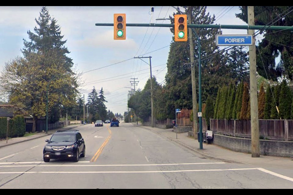 The intersection of Poirier Street and Austin Avenue in Coquitlam.