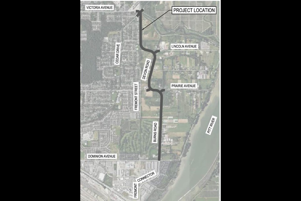 A map showing the route of the long-awaited Fremont Connector through Coquitlam, Port Coquitlam.