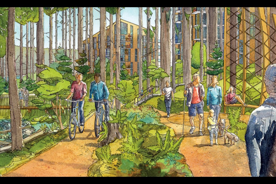 An artist's concept of what life could look like in Anmore South when the 150-acre property is developed.
