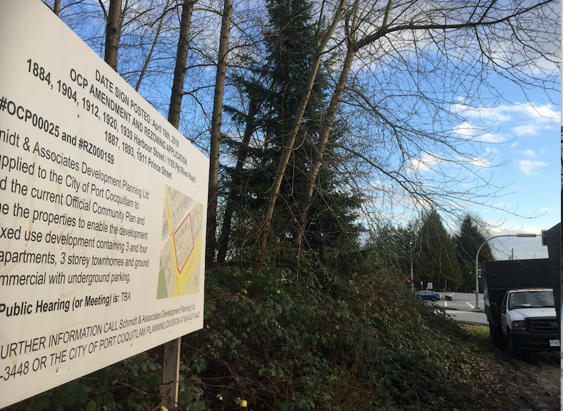 This property at the corner of Pitt River Road and Mary Hill Bypass could soon have a mix of apartments, condos and commercial space if it's approved by Port Coquitlam council.