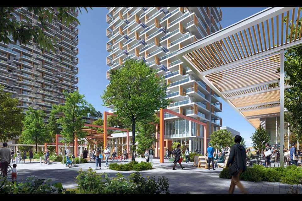 A rendering of the public space component of a new condo project being proposed by Vancouver-based developer Beedie Living for Port Moody's downtown.