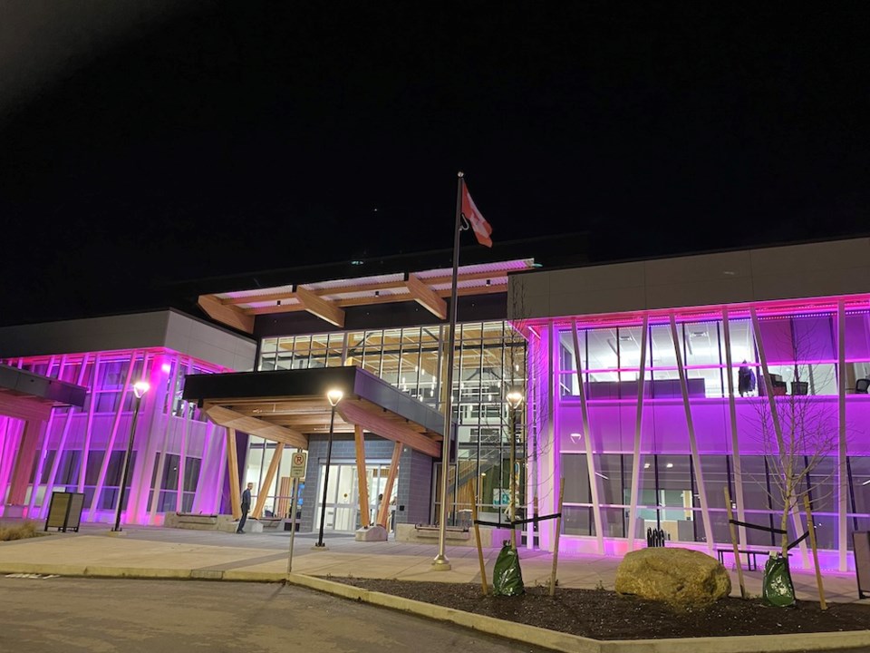 school-district-43-board-office-lit-up-at-night