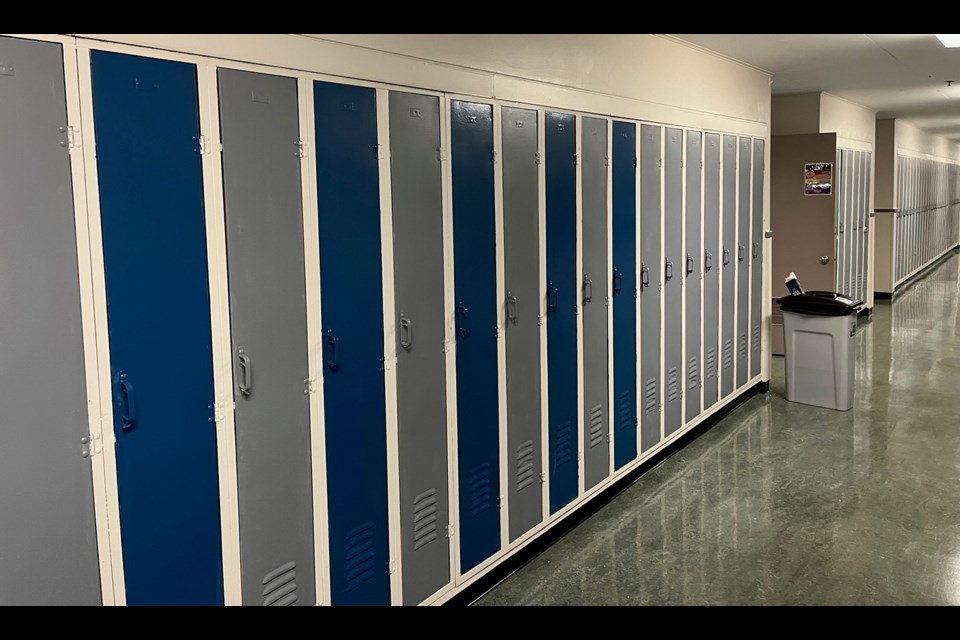 Lockers at the Winslow Centre will be repainted in the colours of Hazel Trembath Elementary School as the former high school is prepared to host students and staff who were displaced by a fire on Saturday.
