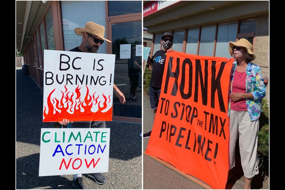 A Climate Crisis Coquitlam rally was held on July 15, 2021, in front of Coquitlam-Port Coquitlam MP Ron McKinnon's office by a group hoping to bring attention to climate change amid B.C.'s recent heat wave and current wildfire season.