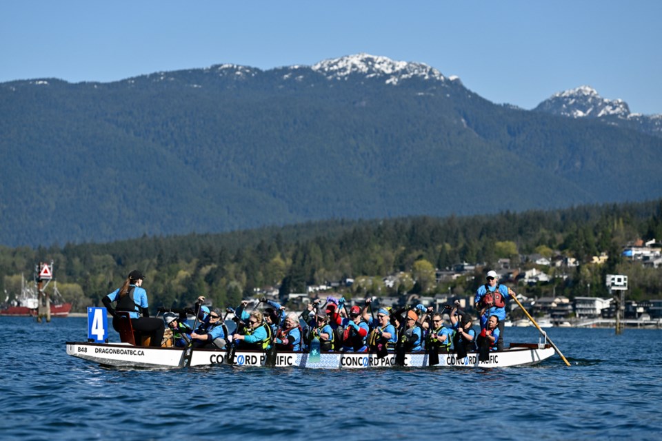 The Century Dragons competed at the Inlet Spring Regatta at Rocky Point Park in Port Moody on April 20, 2024. 