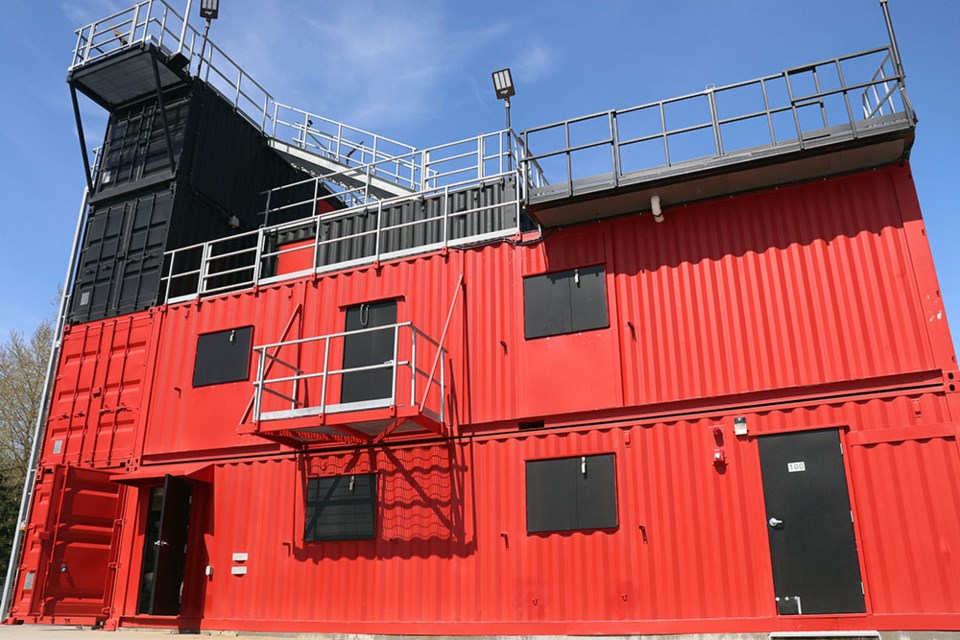 Coquitlam Fire Rescue has a new $2.2-million training tower at its Town Centre Fire Hall made out of 12 shipping containers, where firefighters can conduct various rescue and fire emergency scenarios. The Tri-City News toured the tower and observed a simulation on April 27, 2023.