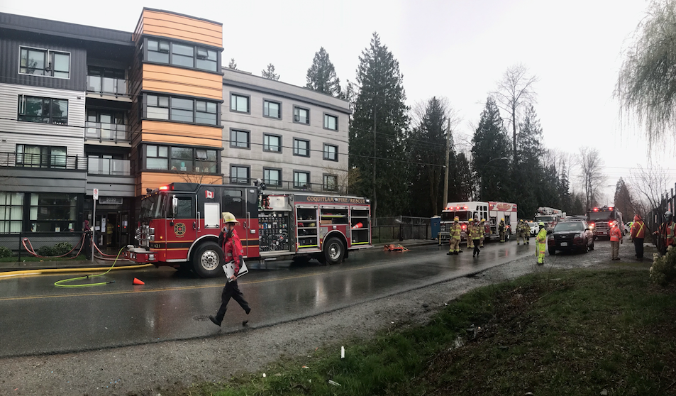 Coquitlam firefighters put out a fire that started in a unit on the top floor of the 3030 Gordon shelter and transition housing facility.