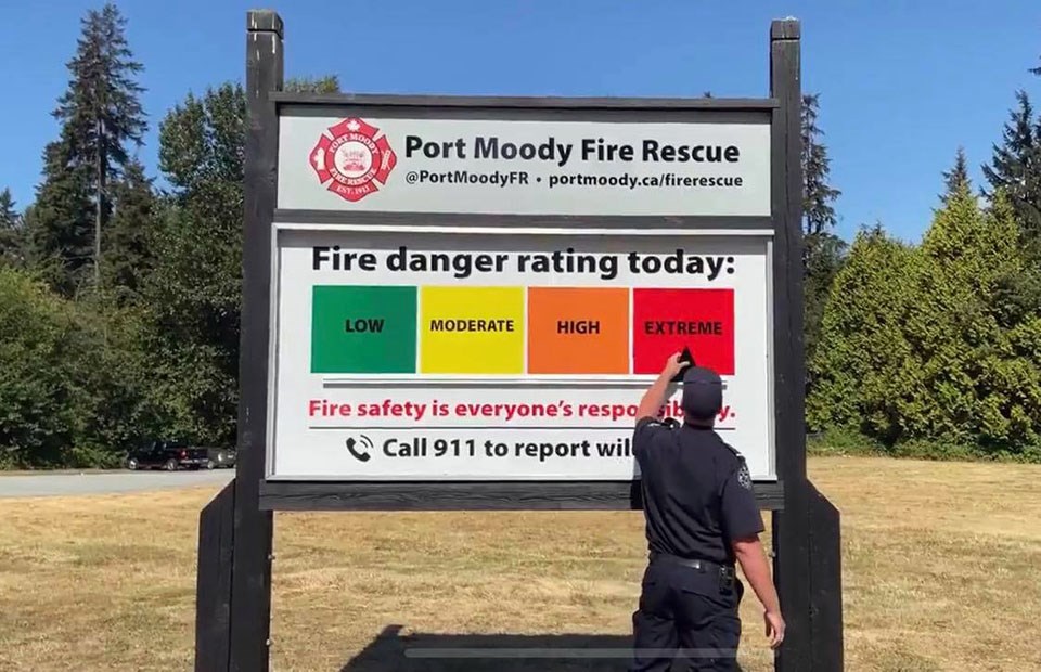 Port Moody Fire Rescue - fire danger rating extreme July 22, 2021