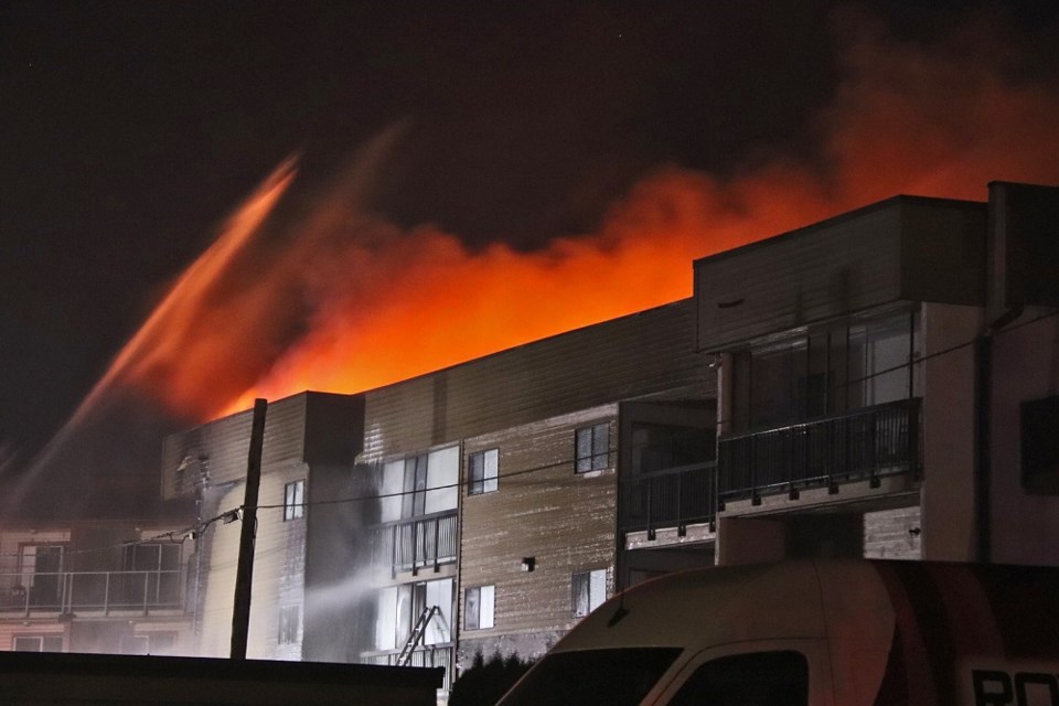 Dozens of residents were displaced and moved into the Port Coquitlam Community Centre following a large apartment complex fire on Wilson Avenue the night of June 25, 2022.