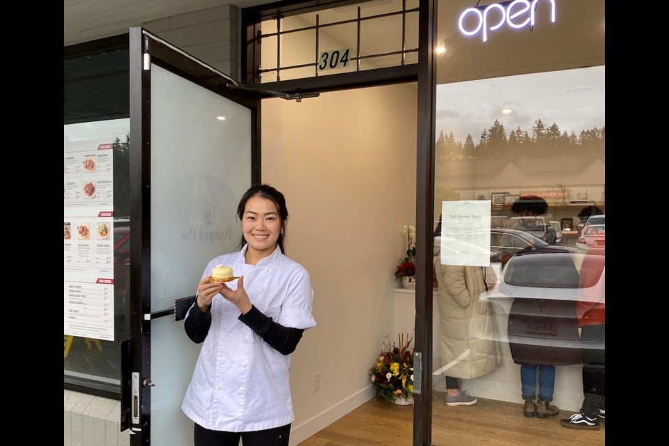 Annie Chang outside her Pourquoi Pas Patisserie at Eagle Ridge Plaza in Coquitlam.