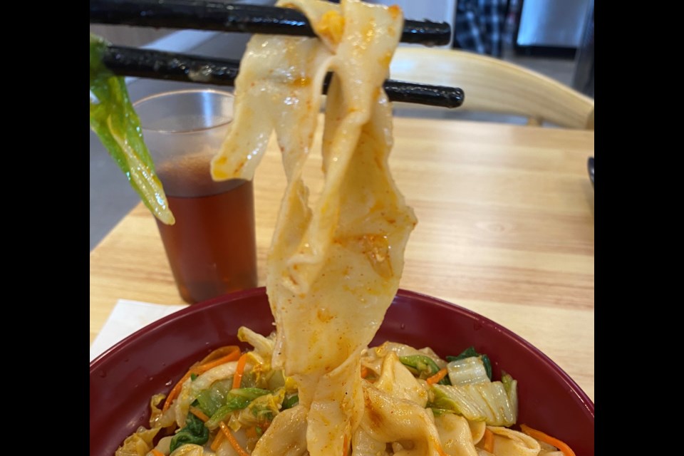 A huge bowl of long, fat noodles at Old Xian's Food in Coquitlam.