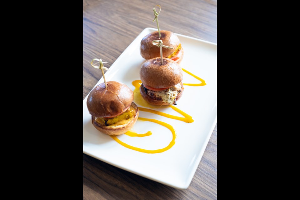 Tandoori sliders, either chicken or paneer, between buttery brioche buns.